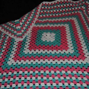 Crochet Pink, Blue, and White Baby Blanket/New